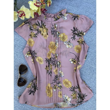 Blusa Floral Gola e Nervuras